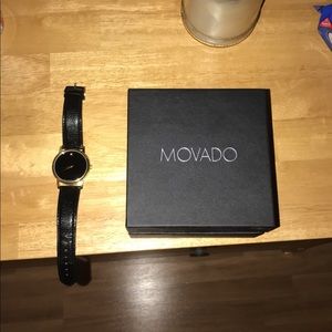 Black leather movado watch